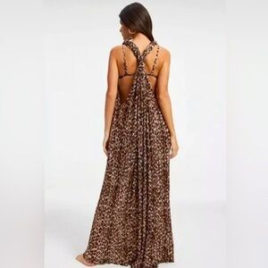 Good American Leopard Print Always Fits Plisse Knotted Jumpsuit Romper